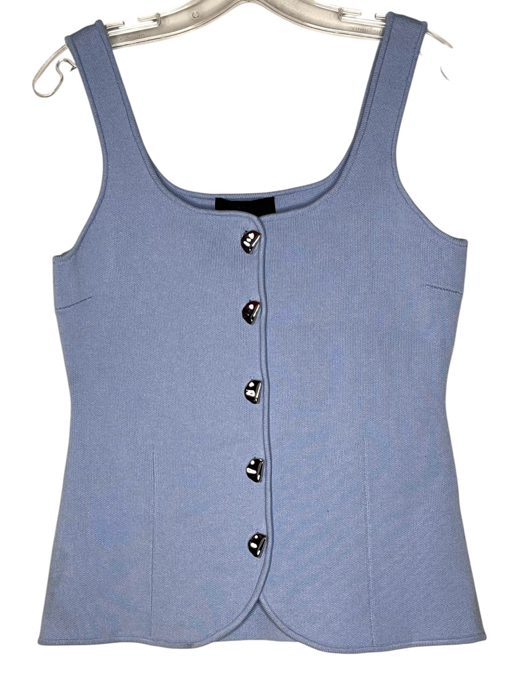 NWT Zara Sky Blue Knitted Tank Vest Silver Button Front Size L